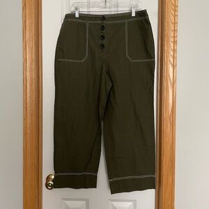 Boden Green Linen Blend Wide Leg Cropped Pants Size 10